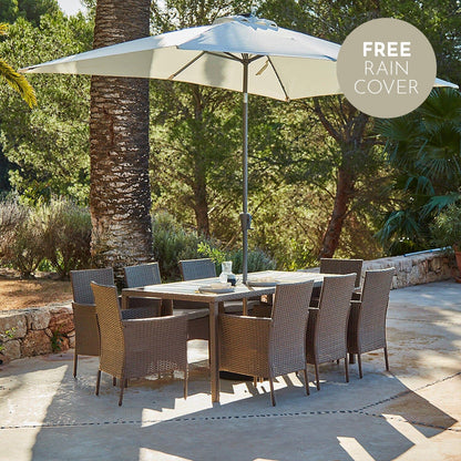 Marston 8 Seater Natural Rattan Dining Set with Cream Parasol - Laura James