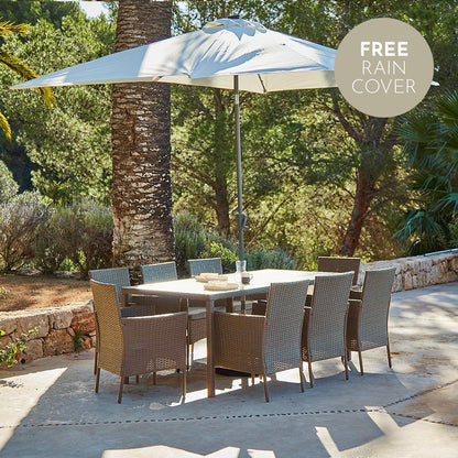 Marston 8 Seat Polywood Top Rattan Dining Set with Cream Parasol - Laura James