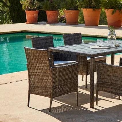 Marston 8 Seater Rattan Outdoor Dining Set with Grey LED Premium Parasol - Rattan Garden Furniture - Grey - Polywood Top - Laura James