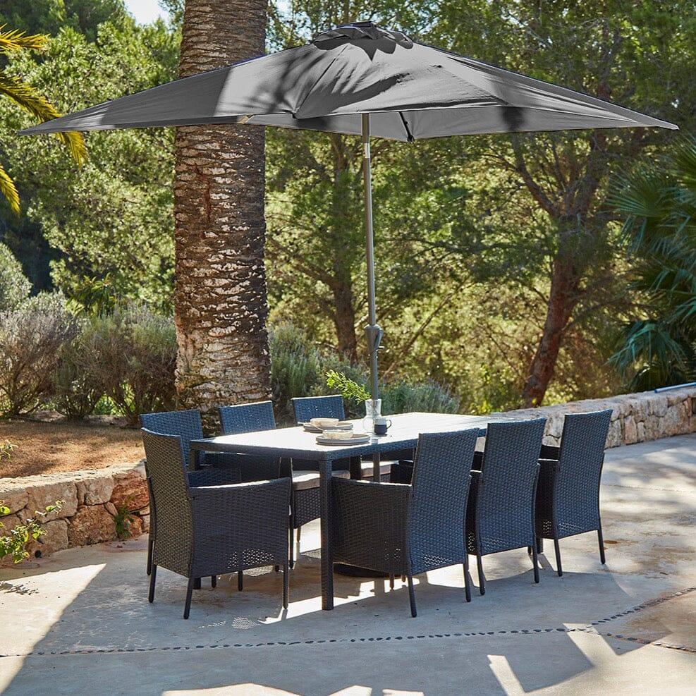 Marston 8 Seater Polywood Top Rattan Dining Set with Grey Parasol - Black