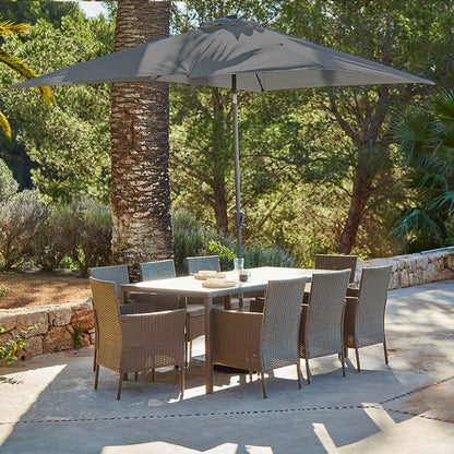 Marston 8 Seat Polywood Top Rattan Dining Set with Grey Parasol - Laura James