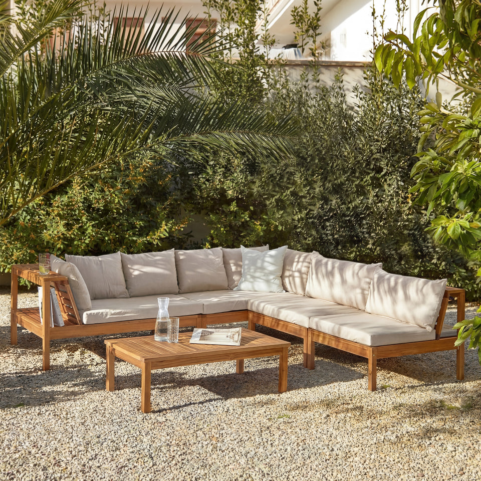 Dakota 7 Seater Wooden Corner Sofa Set - Natural Acacia - Laura James