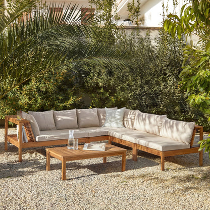 Dakota 7 Seater Wooden Corner Sofa Set - Natural Acacia - Laura James