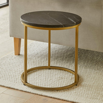 Nara Round Real Marble Side Table with Gold Legs