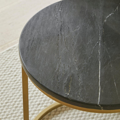 Nara Round Real Marble Side Table with Gold Legs