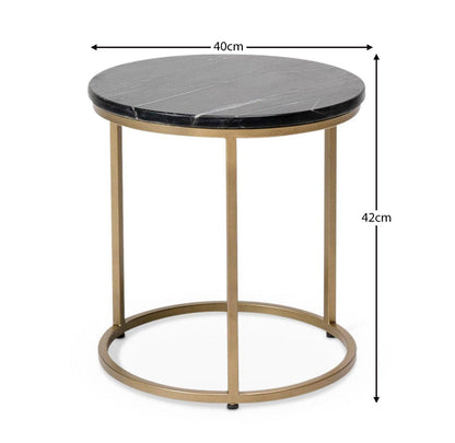 Nara Round Real Marble Side Table with Gold Legs