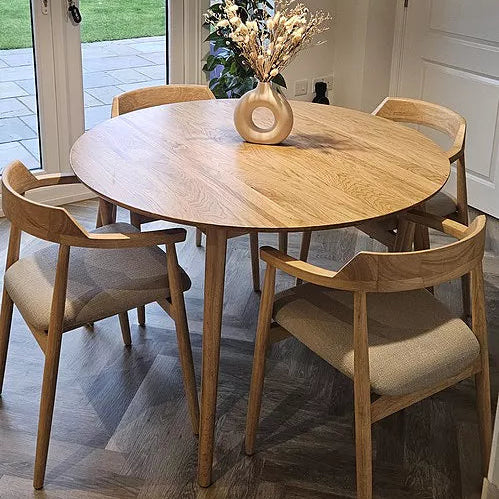 Carter Fawn Linen Dining Armchairs - Set of 2 - Whitewash Oak Legs - Laura James 