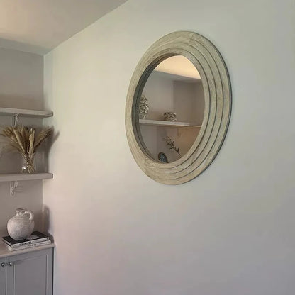 Kubu 70cm Wooden Round Mirror - Whitewash - Laura James 