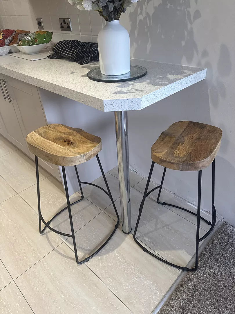 Aiden Natural Mango Wood Backless Bar Stools - Set of 2 - Laura James 