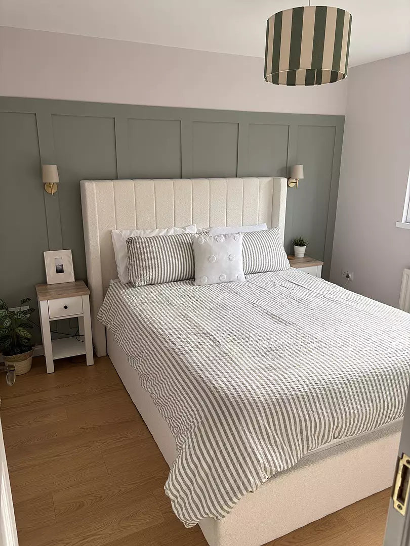 Alice King Ottoman Bed Boucle with Bampton Bedside tables - Laura James 