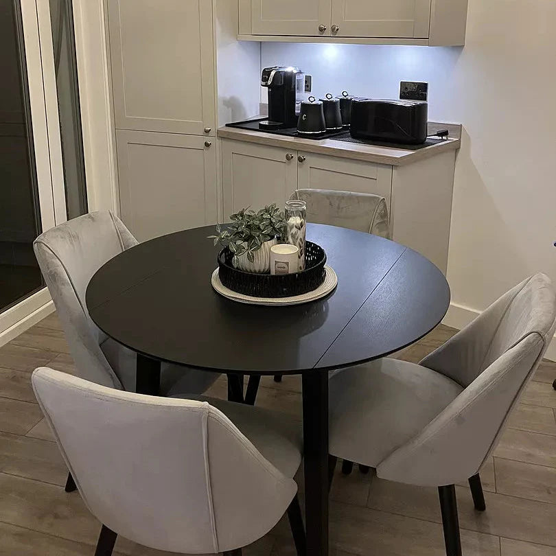 Charlie Black Round Dining Table - Drop Leaf - Laura James 