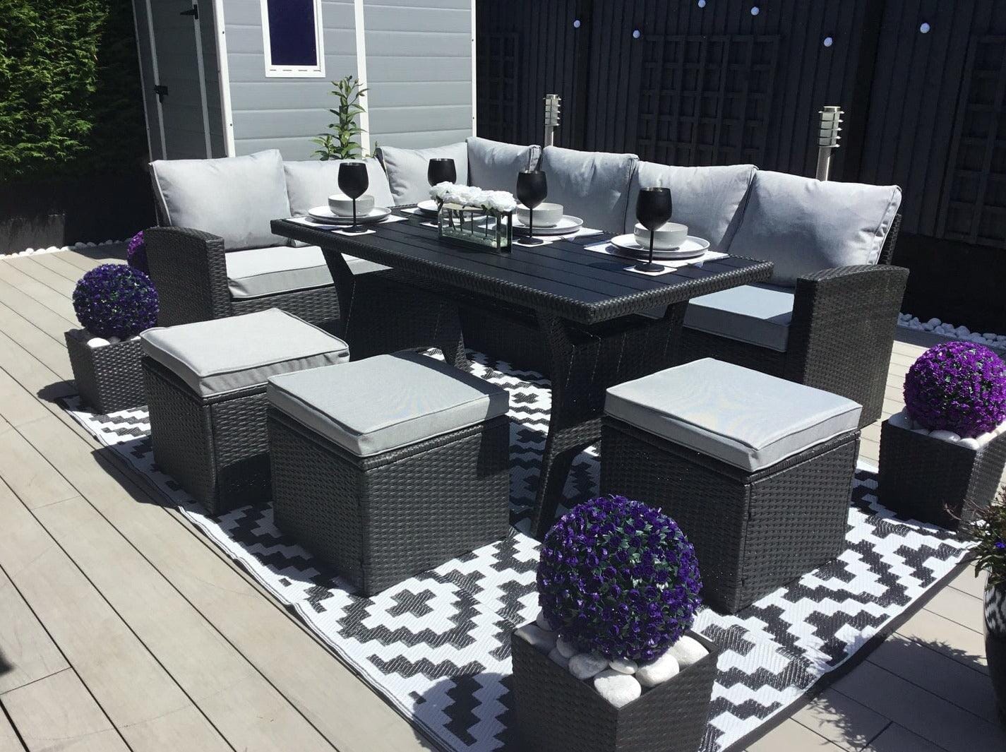 Aston 9 Seater Outdoor Sofa Dining Set with Polywood Table Top - Black