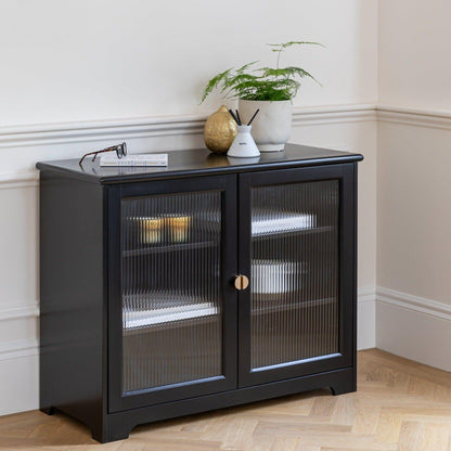 Lua 2 Door Sideboard in Noir Black with Fluted Glass - Laura James