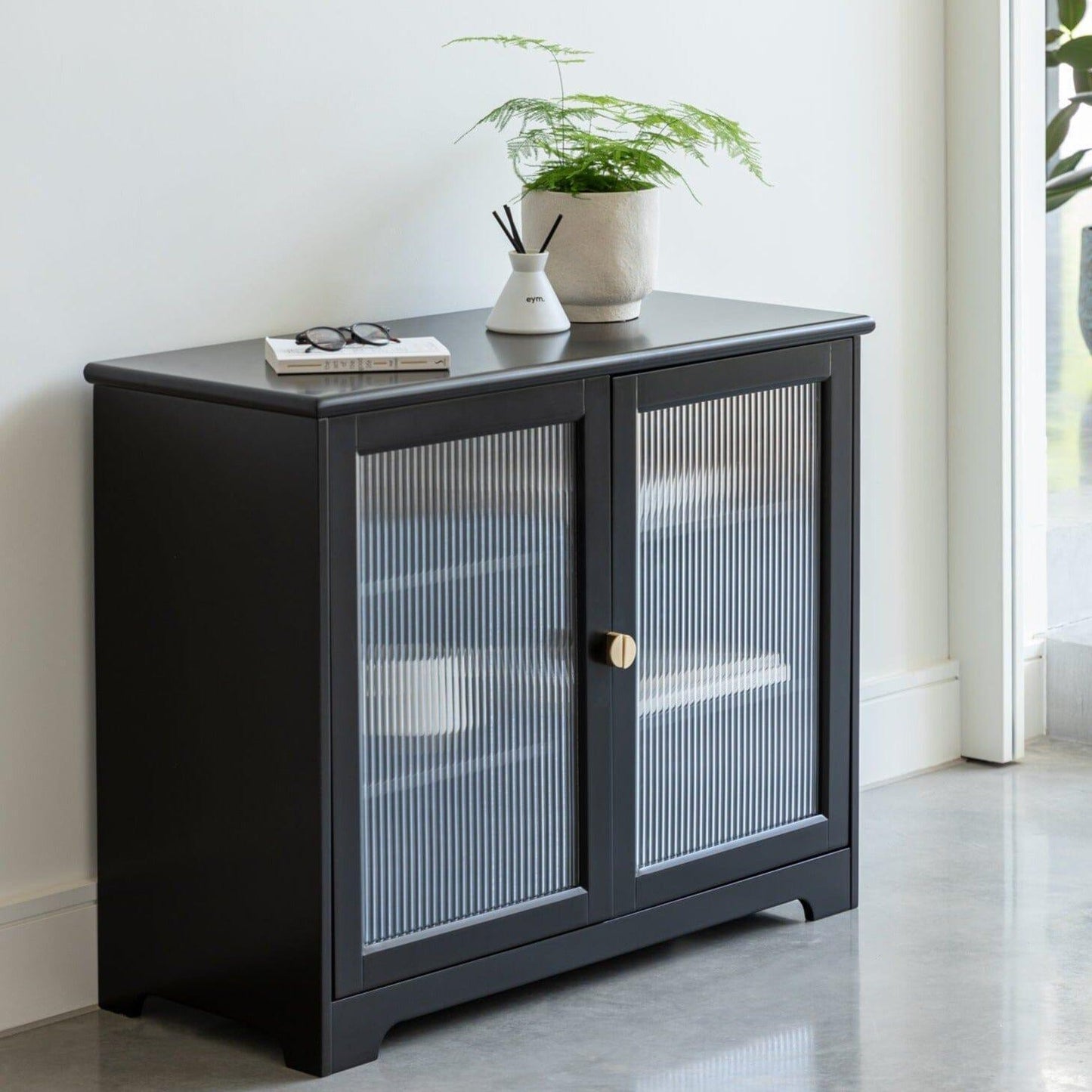 Lua 2 Door Sideboard in Noir Black with Fluted Glass - Laura James