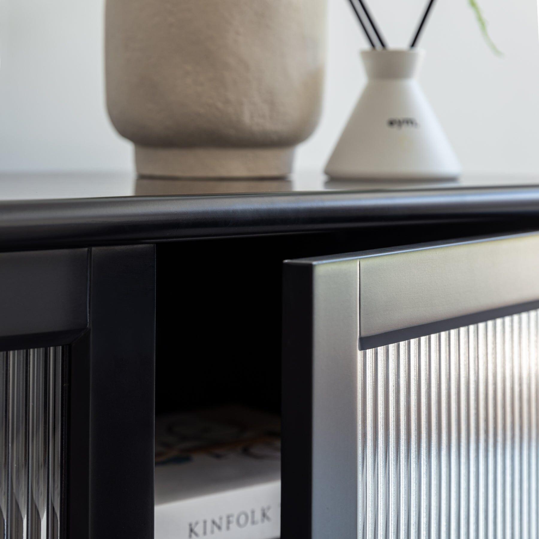 Lua 2 Door Sideboard in Noir Black with Fluted Glass - Laura James