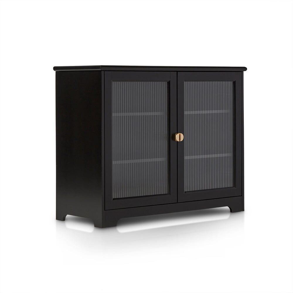 Lua 2 Door Sideboard in Noir Black with Fluted Glass - Laura James