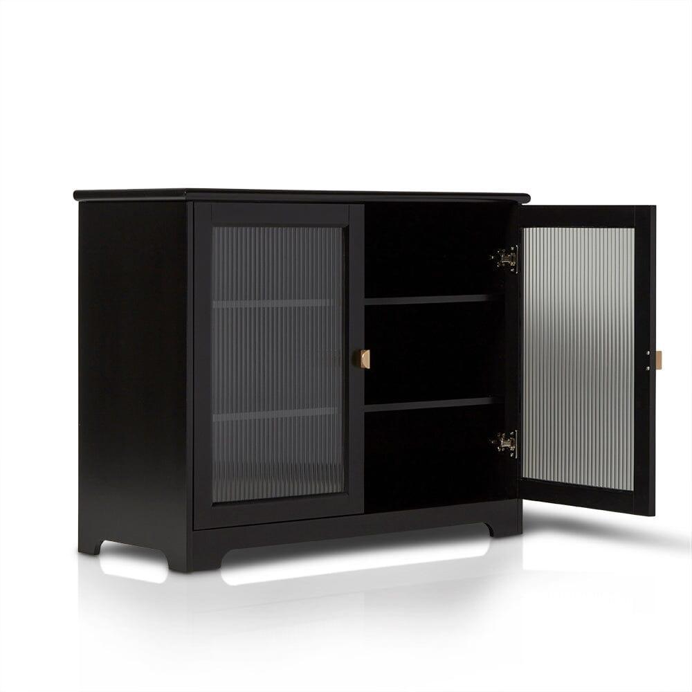 Lua 2 Door Sideboard in Noir Black with Fluted Glass - Laura James