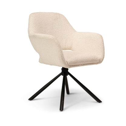 Parker Boucle Office Chair - White with Black Metal Legs - Laura James