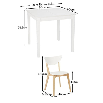 Paul extendable dining table with 2 chairs - small - white - Laura James