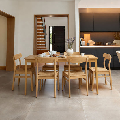 Paul Pale Oak Large  Extending Dining Table Set - 6 Seater - Faye Wooden Pale Oak Dining Chairs - Laura James 