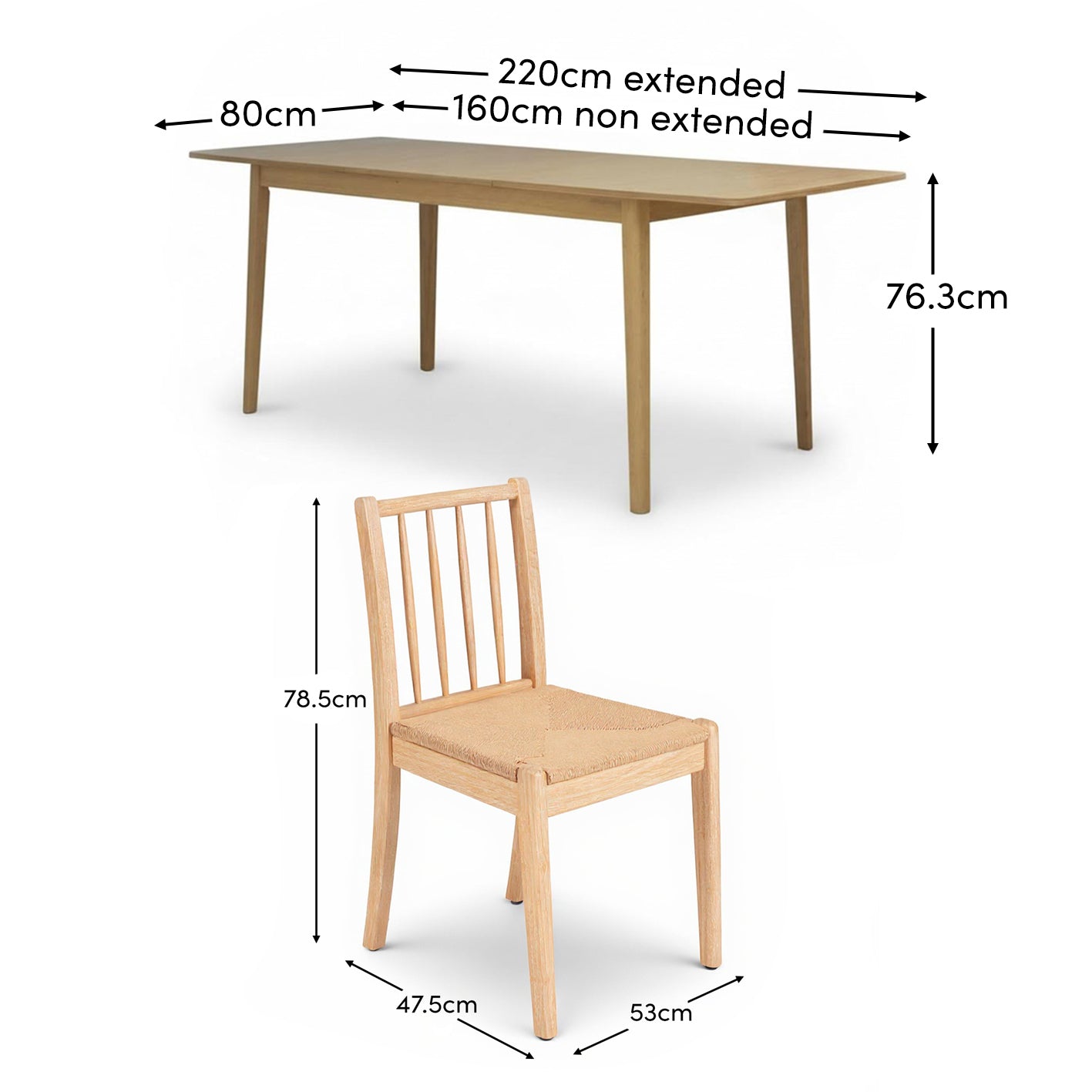 Farren Whitewash Oval Dining Table Set - 6 Seater - Tilly Natural String Dining Chairs - Whitewash Oak Legs - Laura James