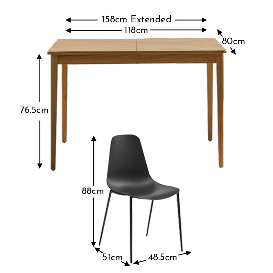 Paul Whitewash Extendable Dining Table Set - 4 Seater - Wren Black Dining Chairs - Laura James 