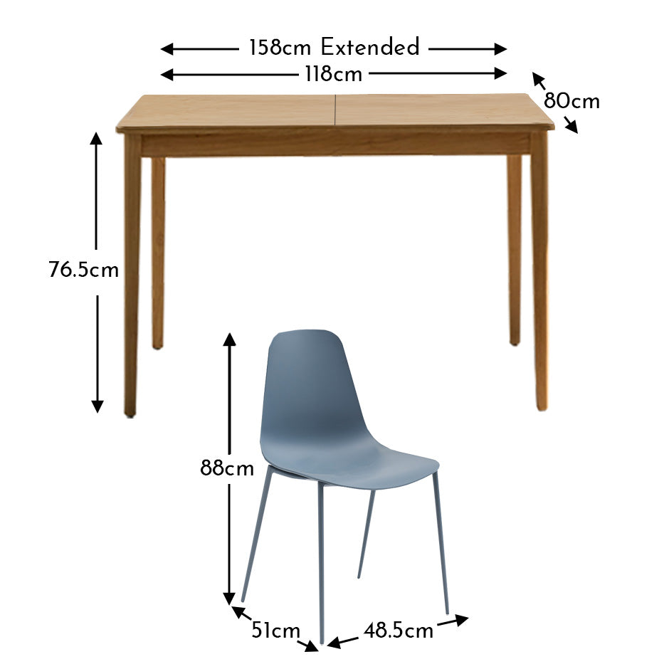 Paul Whitewash Extendable Dining Table Set - 4 Seater - Wren Blue Dining Chairs - Laura James 