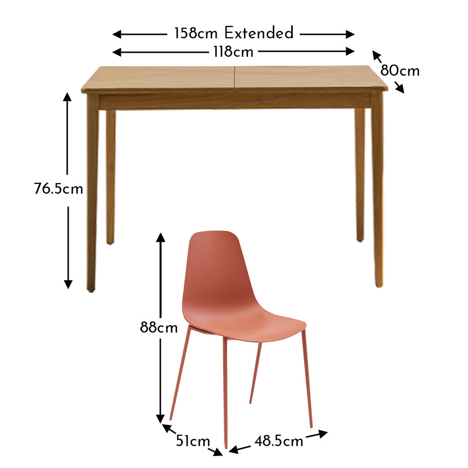Paul Whitewash Extendable Dining Table Set - 4 Seater - Wren Burnt Orange Dining Chairs - Laura James 