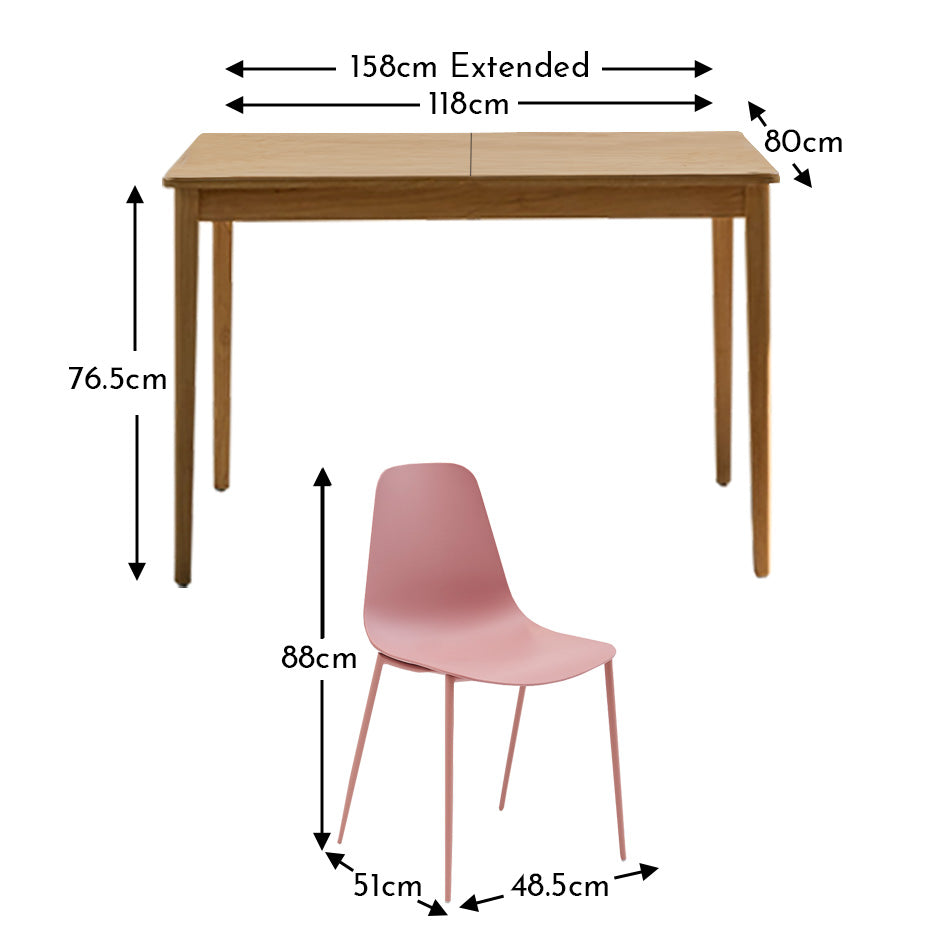 Paul Whitewash Extendable Dining Table Set - 4 Seater - Wren Pink Dining Chairs - Laura James 