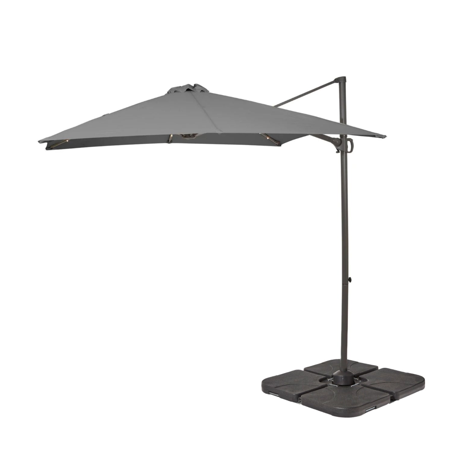 Square 2.4m Grey LED Premium Cantilever Parasol with 80kg Quartered Parasol Base - Black Plastic - Laura James