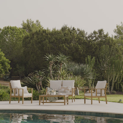 Harrelson Wooden Garden Sofa Set with Grey LED Premium Cantilever Parasol - Natural