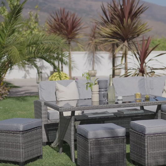 Aston Rattan Corner Sofa Set - Grey LED Cantilever Parasol - 9 Seater - Grey - Laura James