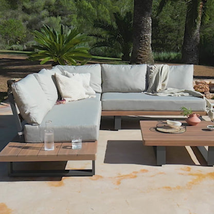 Shiva Stone Garden Corner Sofa Set with Grey Lean Over Parasol - Laura James