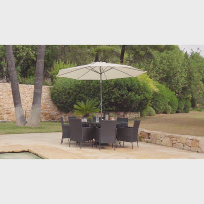 Kemble 8 Seater Rattan Round Outdoor Dining Set with Parasol - Rattan Garden Furniture - Black
