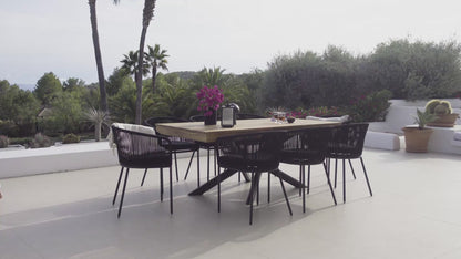 Amelia 8 Seater Wooden Garden Dining Set with 8 Hali Pink Chairs - White Acacia with Black Legs