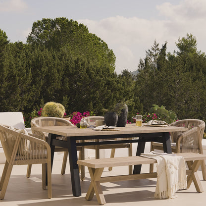 Palm 6 Seater Wooden Garden Dining Set with 4 Nala Sand Chairs & Charlotte Bench
