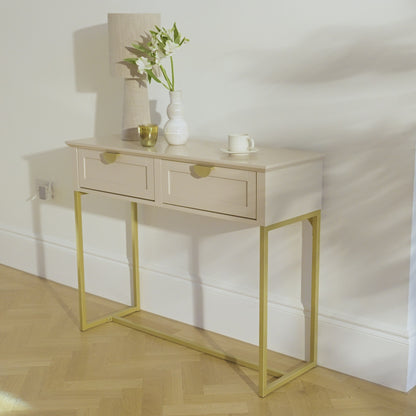 Ines 2 Drawer Console Table - Taupe & Gold - Laura James 