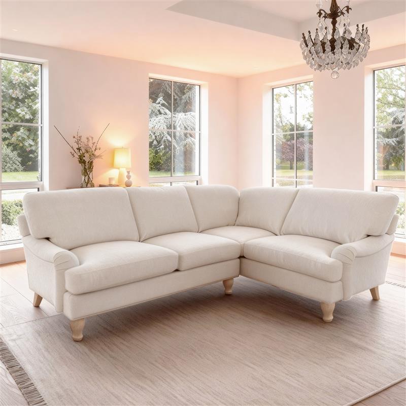 Brea Oyster White Left Corner Sofa with Whitewash Oak Legs - Laura James 