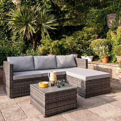 Weston 4 Seater Rattan Corner Sofa Set With Polywood Top - Grey Weave