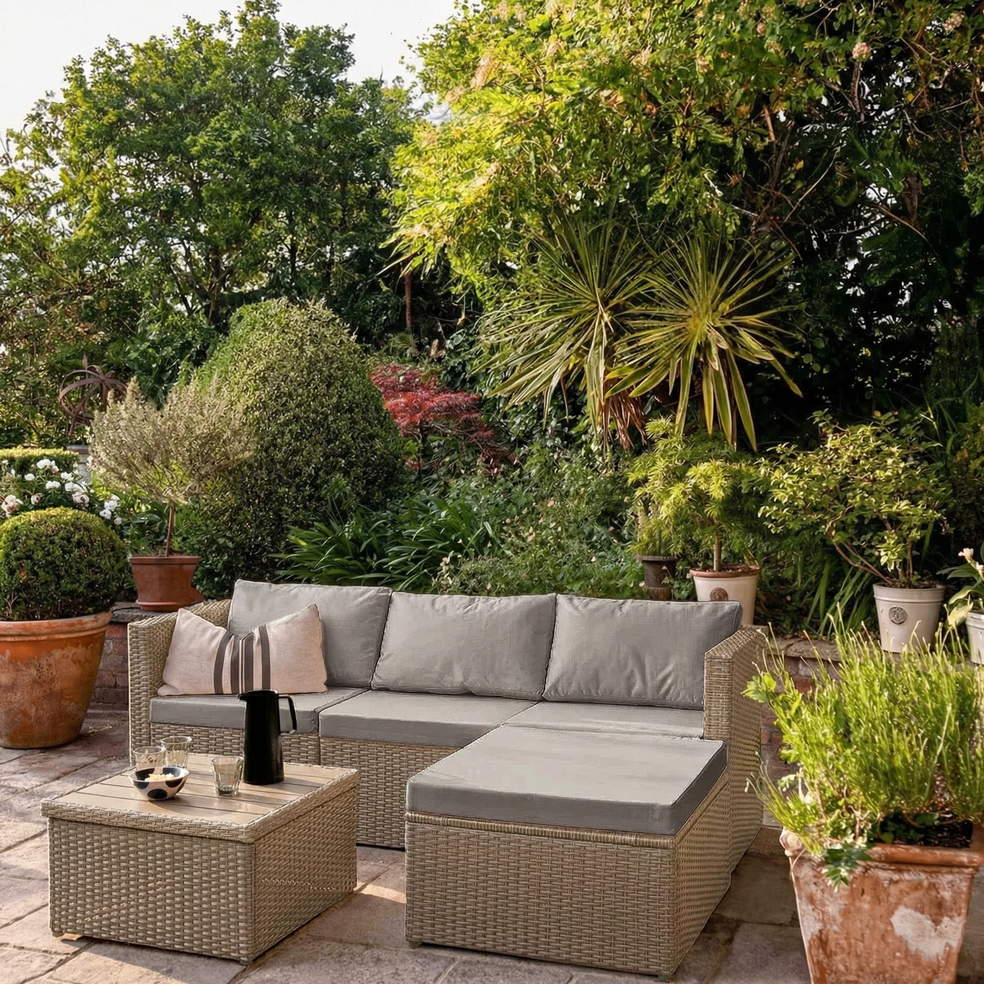 Weston 4 Seater Rattan Corner Sofa Set With Polywood Top  - Natural Weave