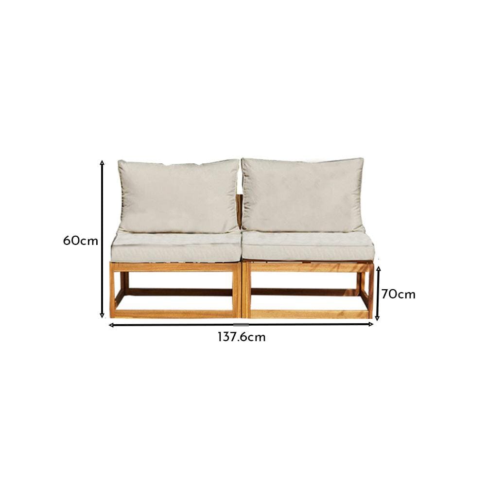 Rowan 2 Seater Wooden Garden Armless Sofa - Sand
