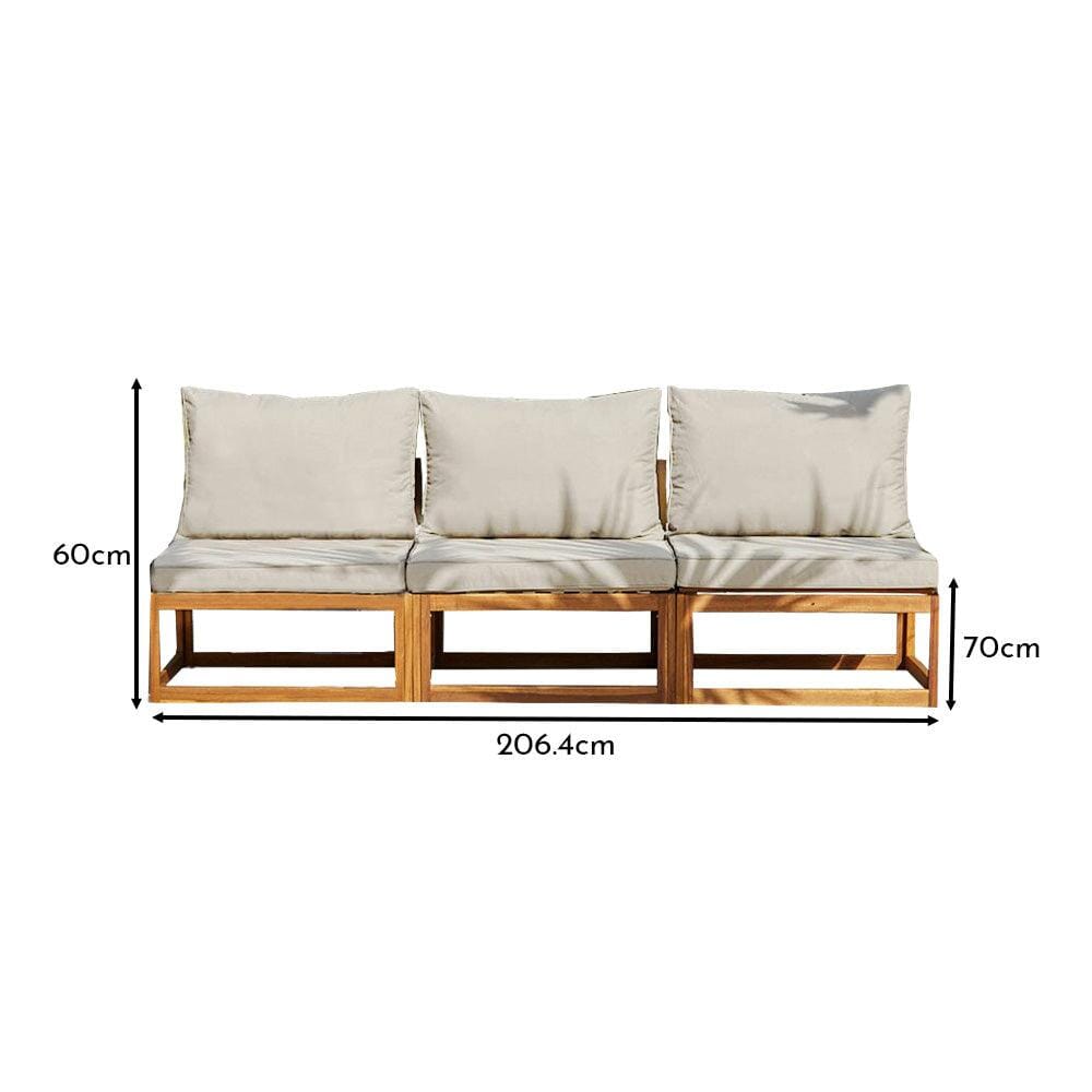 Rowan 3 Seater Wooden Garden Armless Sofa - Natural - Laura James