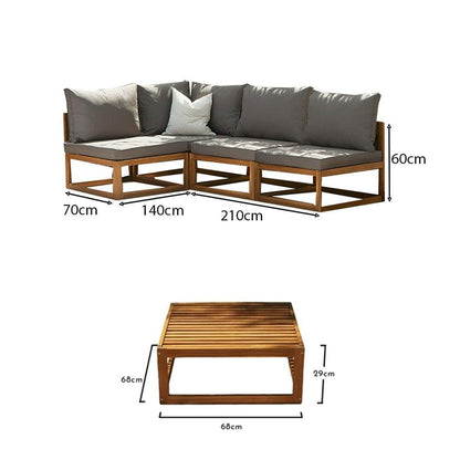 Rowan 4 Seater Wooden Garden Corner Sofa with Coffee Table - Grey - Laura James
