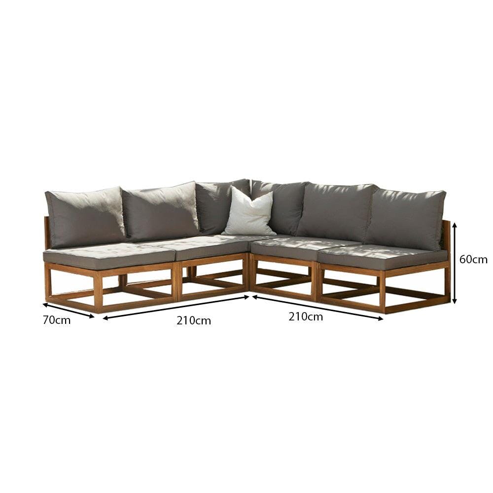 Rowan 5 Seater Wooden Garden Corner Sofa - Grey - Laura James