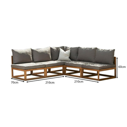 Rowan 5 Seater Wooden Garden Corner Sofa - Grey - Laura James