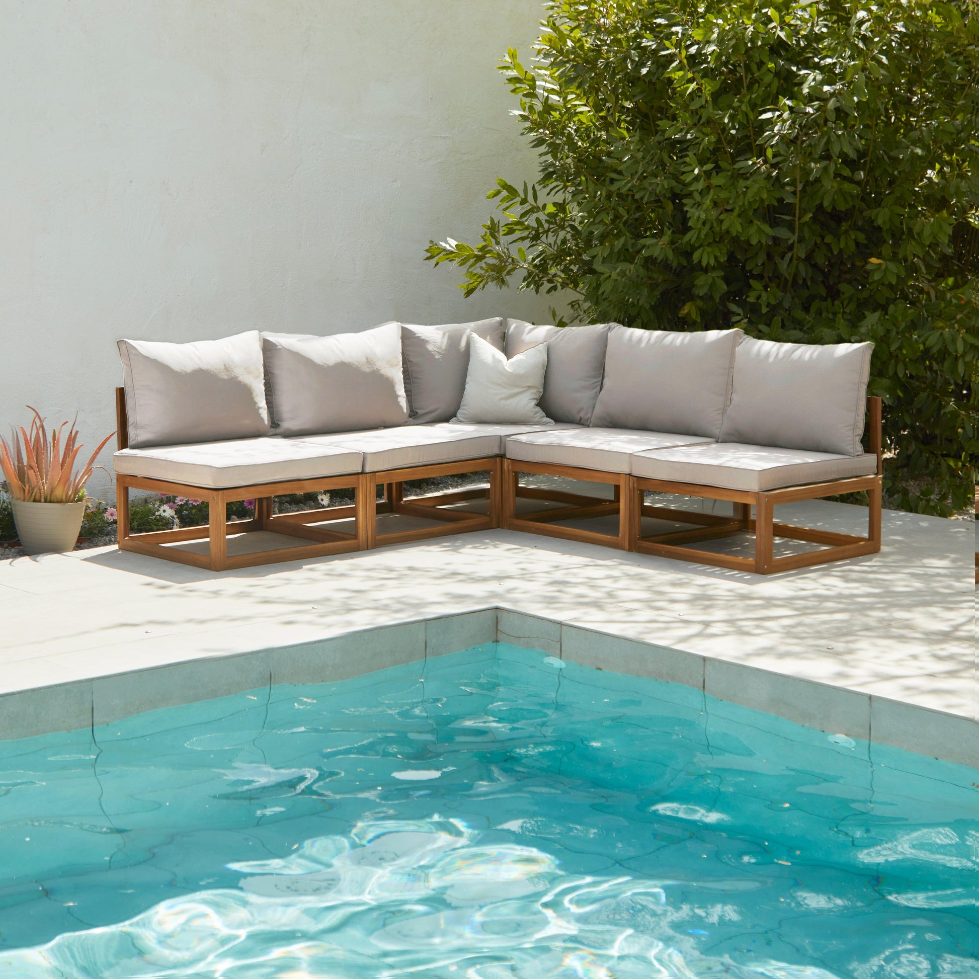 Rowan Natural 5 Seater Wooden Corner Sofa Set - Laura James