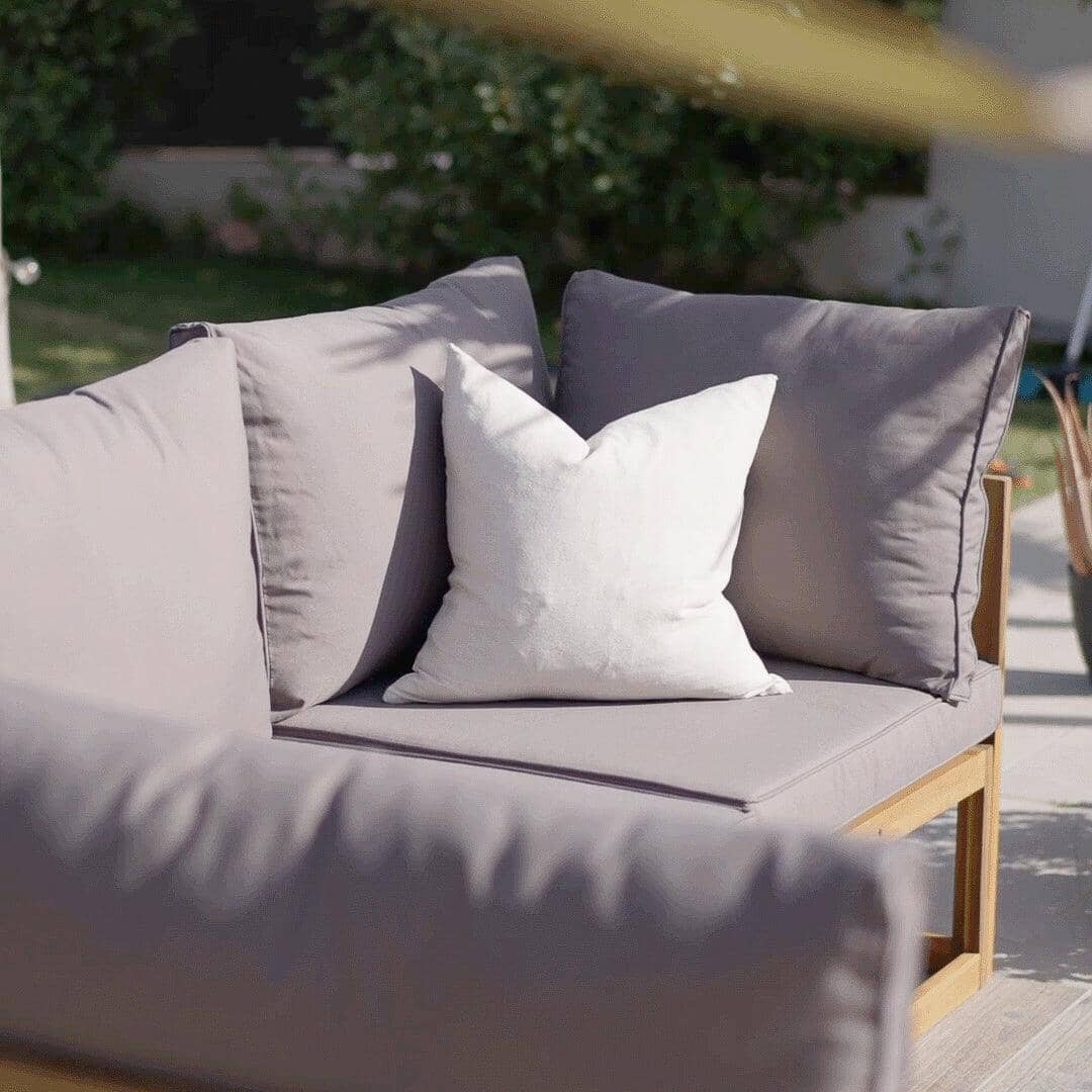 Rowan 3 Seater Wooden Garden Sofa Set with Footstool & Coffee Table - Grey