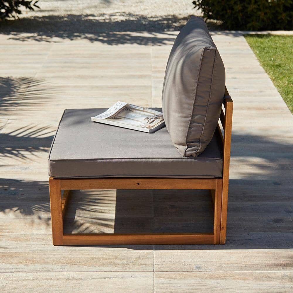 Rowan 3 Seater Wooden Garden Armless Sofa & Coffee Table - Grey