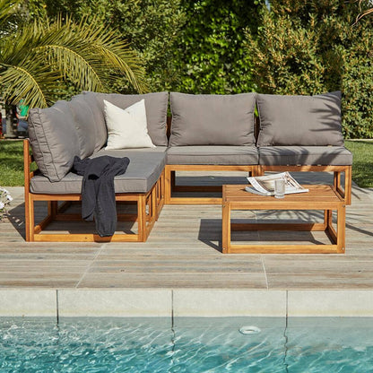 Rowan Wooden Garden Set with 2 Seater Sofa - 2 Chairs with Coffee Table - Grey - Laura James