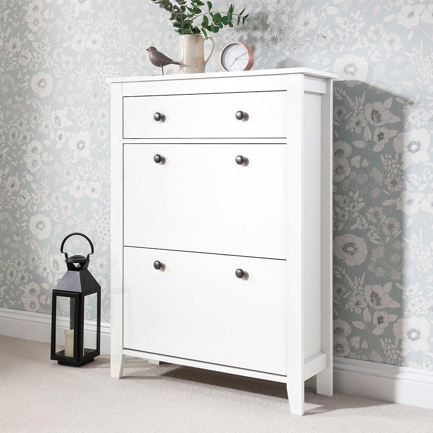 White Shoe Cabinet Storage Cupboard Wooden -  Laura James